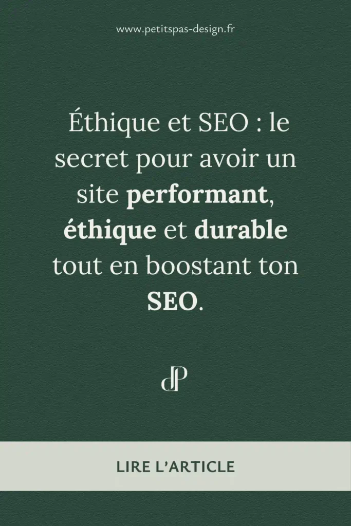 Image pour diffusion de cet article sur Pinterest : illustrant une femme en train de travailler son SEO sur son site éthique et éco-responsable à son bureau