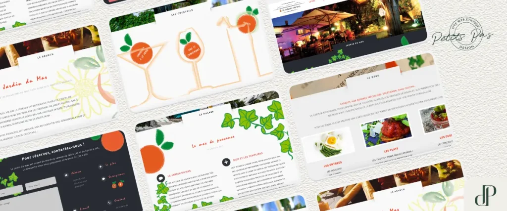 Image représentant des exemples du design du site d'un restaurant : Le Jardin du Mas.