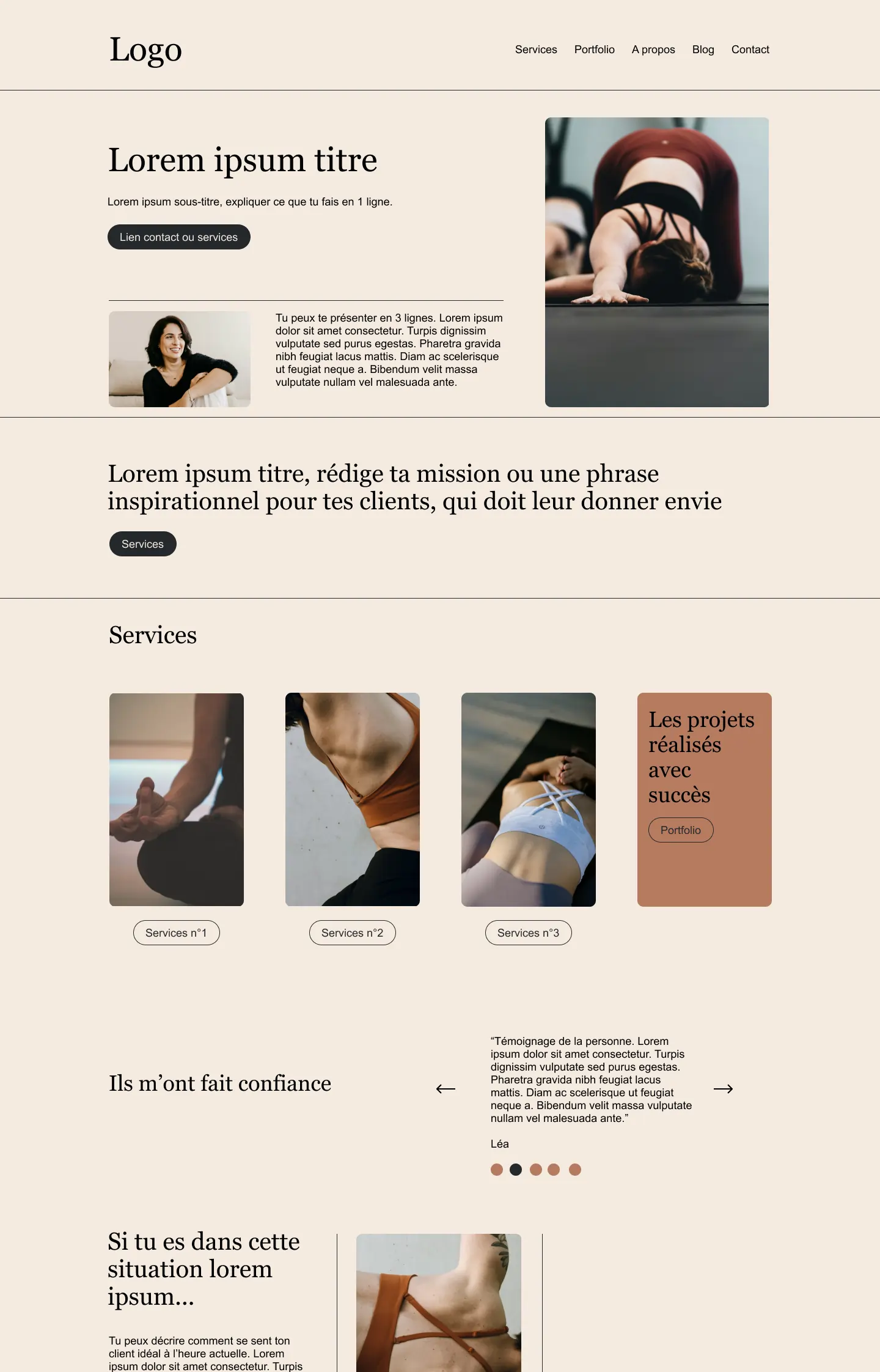 Image représentant une inspiration de site pour des profs de yoga