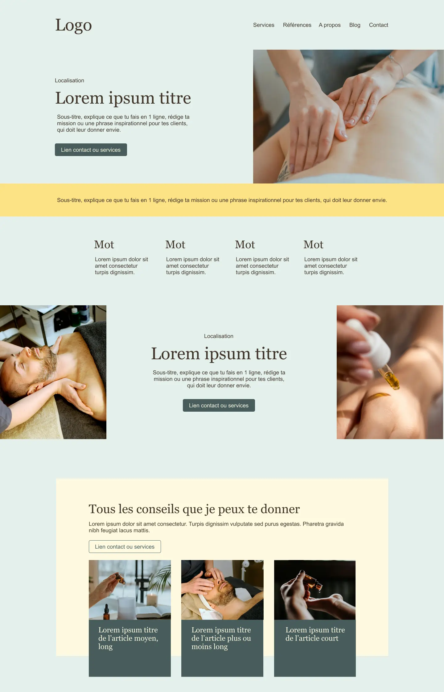 Image représentant une inspiration de site pour des spas ou centre de massage